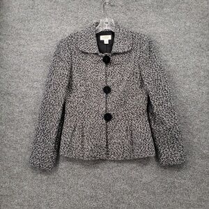 Talbots Black and White Tweed Button-Front Jacket